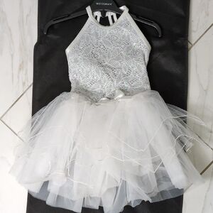 Weissman Silver and White Lace Kids Dance Costume